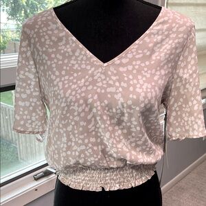 Nine Britton Cream Patterned V-Neck Blouse with Tie Back detail S